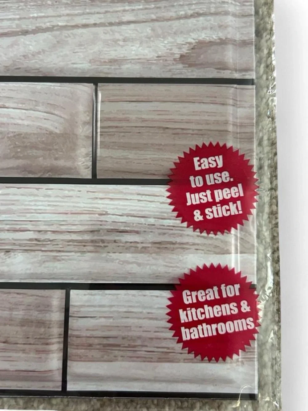 Bench Self-Adhesive Wall Tile in White and Brown Woodgrain